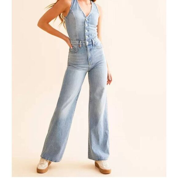 Adolge 70s Sleeveless Denim Jumpsuit 0 - Picture 11 of 11